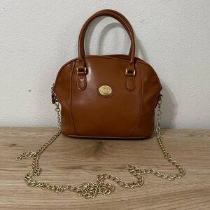 Austin Designs British Tan Double Handle Satchel‎ Bag Crossbody Purse Gold Chain